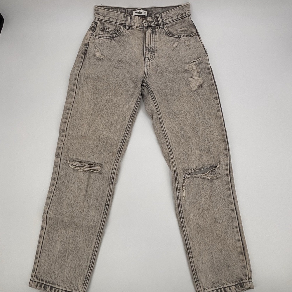 Pull & Bear Grey Acid Wash Ripped Skinny Jeans Women 4 Grunge Distressed Cotton